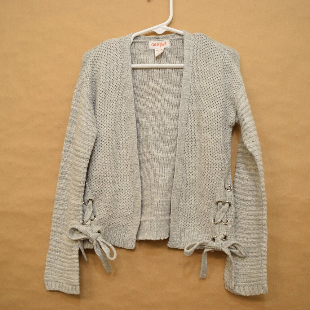 Cat & Jack Light Gray Knit Cardigan with Lace-Up Sides – Size XS (4/5)